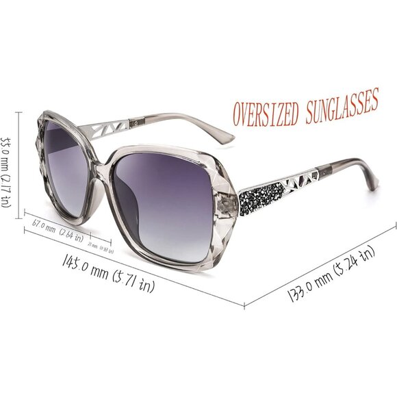 Women's Gray Crystal Square Sunglasses Sparkling Composite Shiny Frame Design - Picture 5 of 9